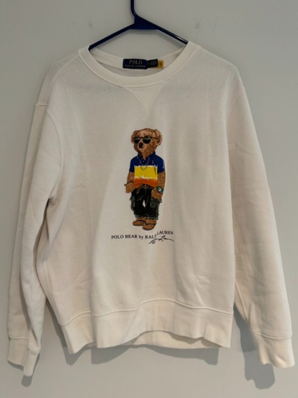 Ralph Lauren Polo Bear White Sweater Size Medium Like New